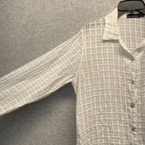 Cut Loose Sheer Top Womens Small White Oversized Lightweight Geometric - Picture 4 of 9